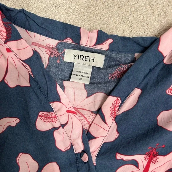 YIREH XS MOMI DRESS KOKI’O BLOSSOM NAVY Button Down Shirts